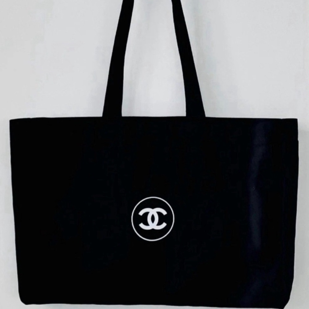 CHANEL Black Canvas Tote with Red & White Logo - Picture 2 of 3